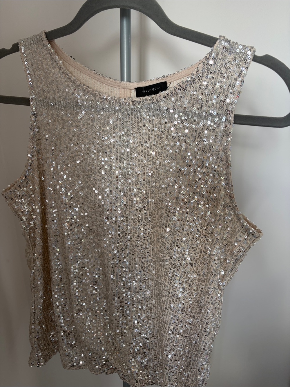 Halogen Sleeveless Sequin Top in Light Gold